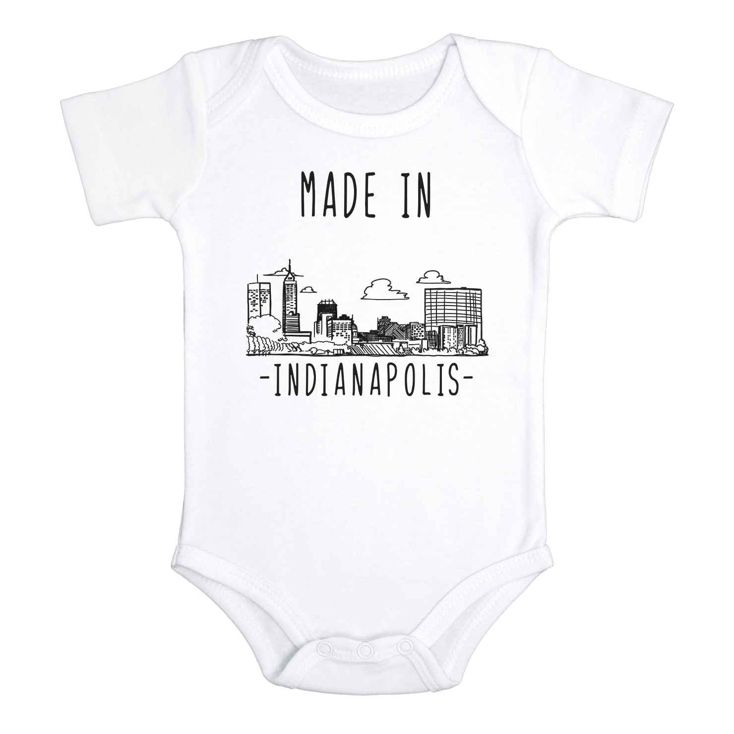 MADE IN INDIANAPOLIS Cute Indiana baby onesies bodysuit (white: short or long sleeve)