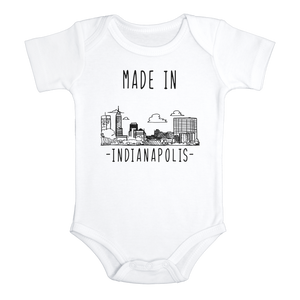 MADE IN INDIANAPOLIS Cute Indiana baby onesies bodysuit (white: short or long sleeve)