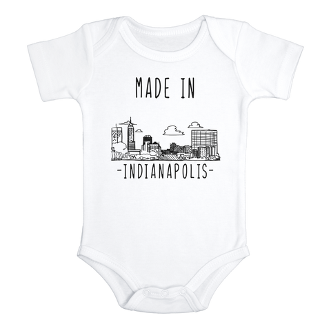 MADE IN INDIANAPOLIS Cute Indiana baby onesies bodysuit (white: short or long sleeve)