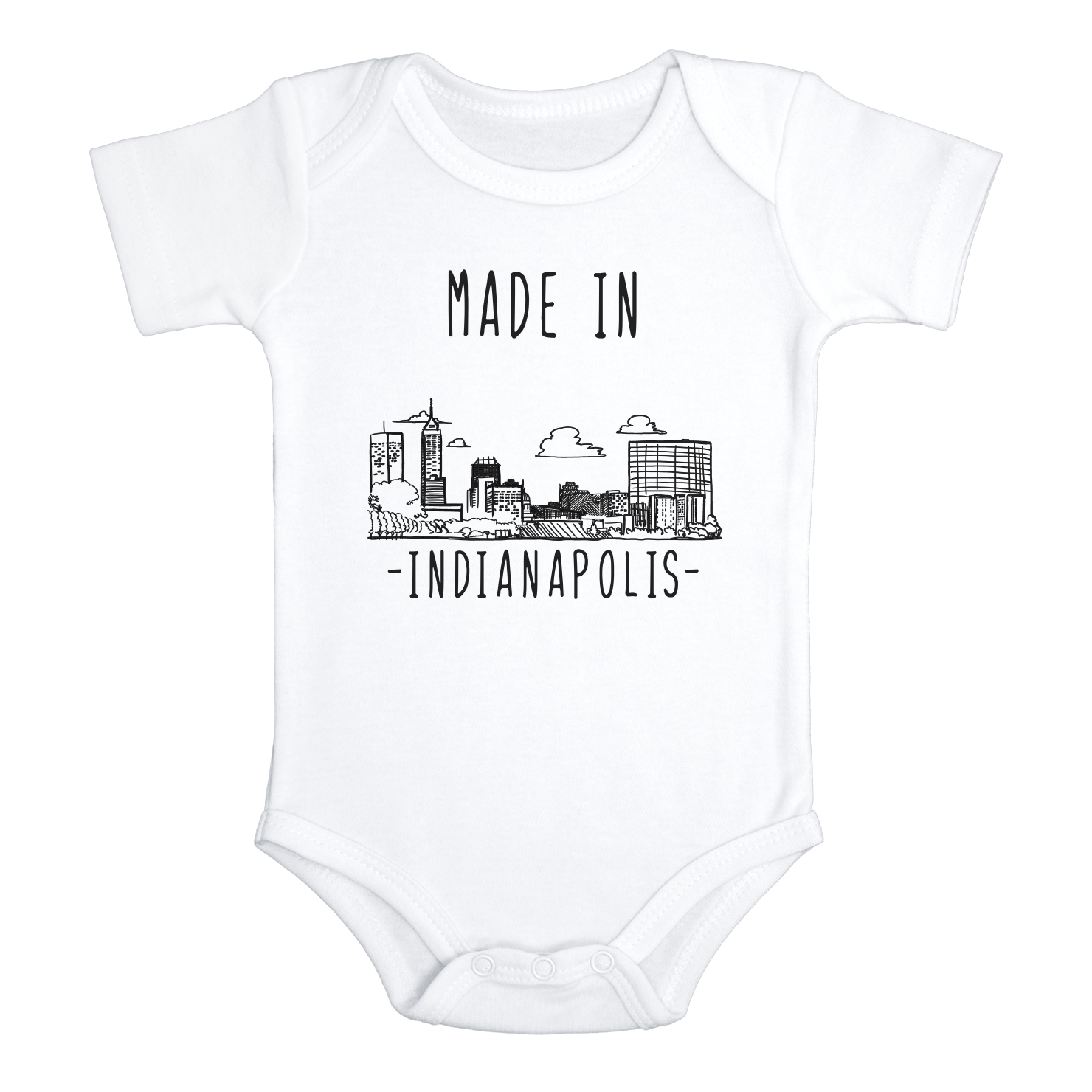 MADE IN INDIANAPOLIS City Funny baby Indiana onesies bodysuit (white: short or long sleeve)