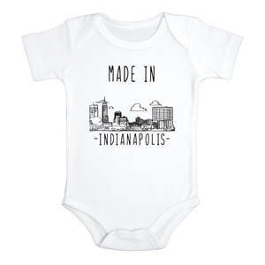 MADE IN INDIANAPOLIS City Funny baby Indiana onesies bodysuit (white: short or long sleeve)