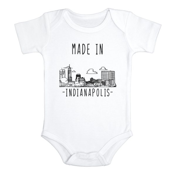 MADE IN INDIANAPOLIS City Funny baby Indiana onesies bodysuit (white: short or long sleeve)