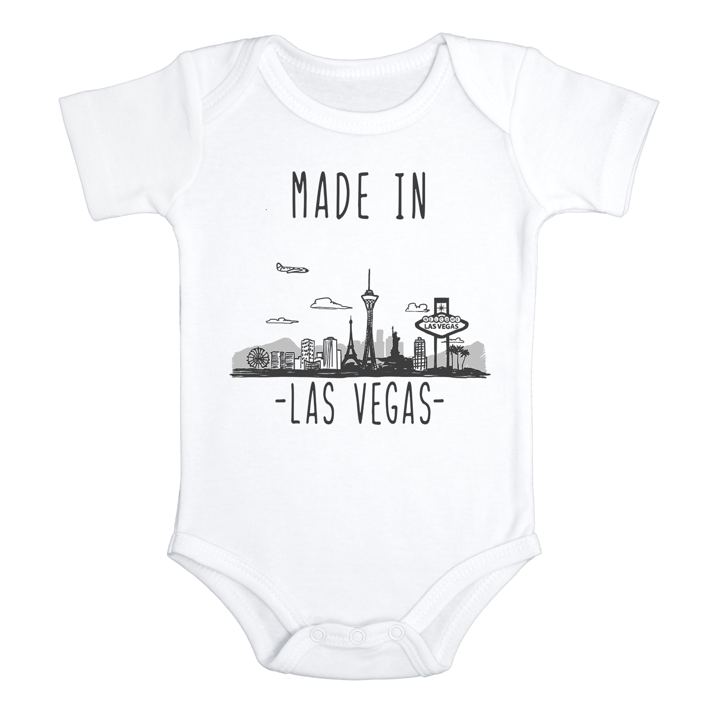 MADE IN LAS VEGAS Cute Nevada baby onesies bodysuit (white: short or long sleeve)