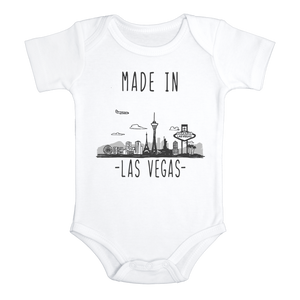 MADE IN LAS VEGAS Cute Nevada baby onesies bodysuit (white: short or long sleeve)