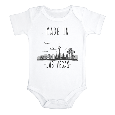 MADE IN LAS VEGAS Cute Nevada baby onesies bodysuit (white: short or long sleeve)