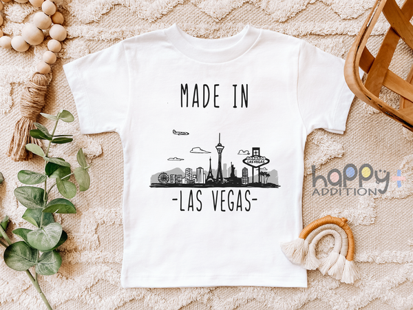 MADE IN LAS VEGAS Cute Nevada baby onesies bodysuit (white: short or long sleeve)