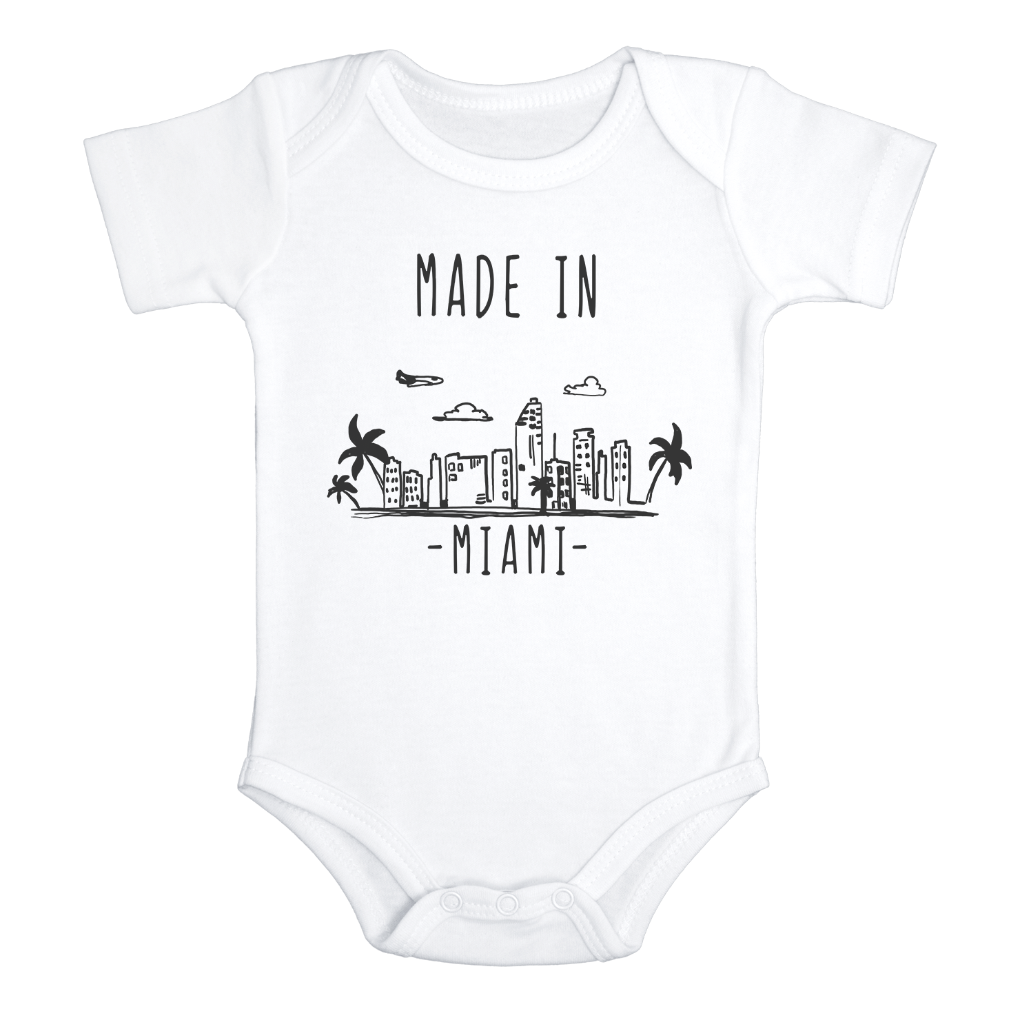 MADE IN MIAMI Cute Florida baby onesies bodysuit (white: short or long sleeve)