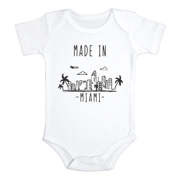 MADE IN MIAMI Cute Florida baby onesies bodysuit (white: short or long sleeve)