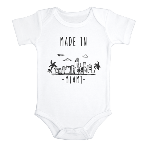 MADE IN MIAMI Cute Florida baby onesies bodysuit (white: short or long sleeve)