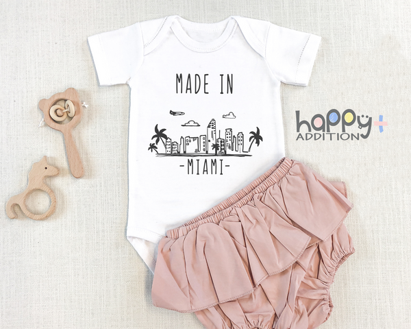 MADE IN MIAMI Cute Florida baby onesies bodysuit (white: short or long sleeve)