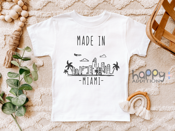 MADE IN MIAMI Cute Florida baby onesies bodysuit (white: short or long sleeve)