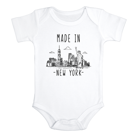 MADE IN NEW YORK City Funny baby onesies bodysuit (white: short or long sleeve)