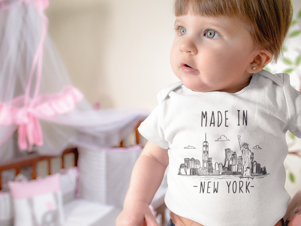 MADE IN NEW YORK City Funny baby onesies bodysuit (white: short or long sleeve)