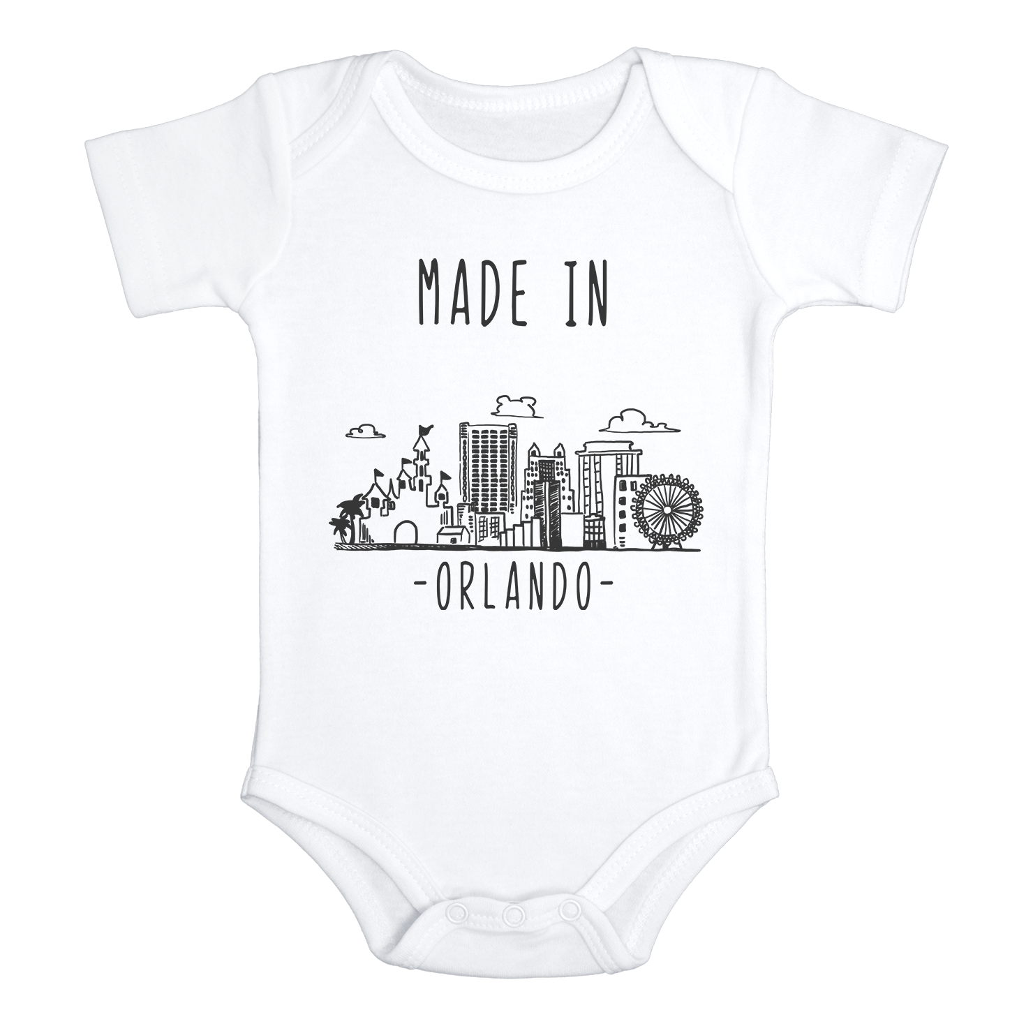 MADE IN ORLANDO Cute Florida baby onesies bodysuit (white: short or long sleeve)