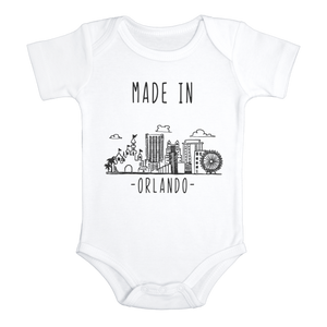 MADE IN ORLANDO Cute Florida baby onesies bodysuit (white: short or long sleeve)