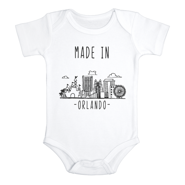 MADE IN ORLANDO Cute Florida baby onesies bodysuit (white: short or long sleeve)