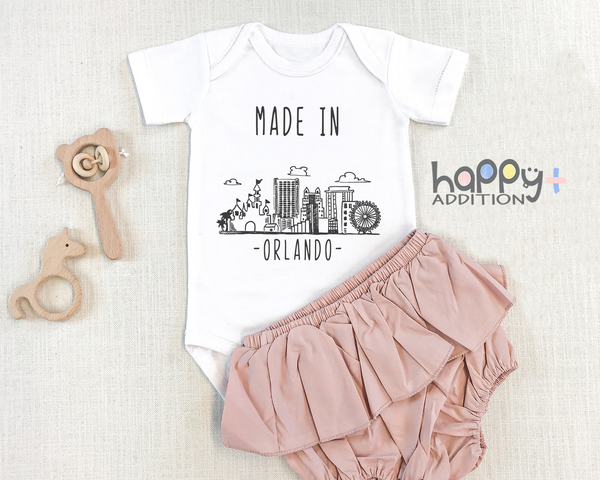 MADE IN ORLANDO Cute Florida baby onesies bodysuit (white: short or long sleeve)