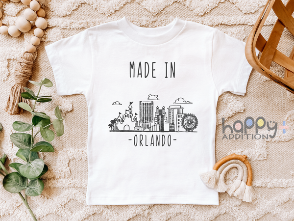 MADE IN ORLANDO Cute Florida baby onesies bodysuit (white: short or long sleeve)