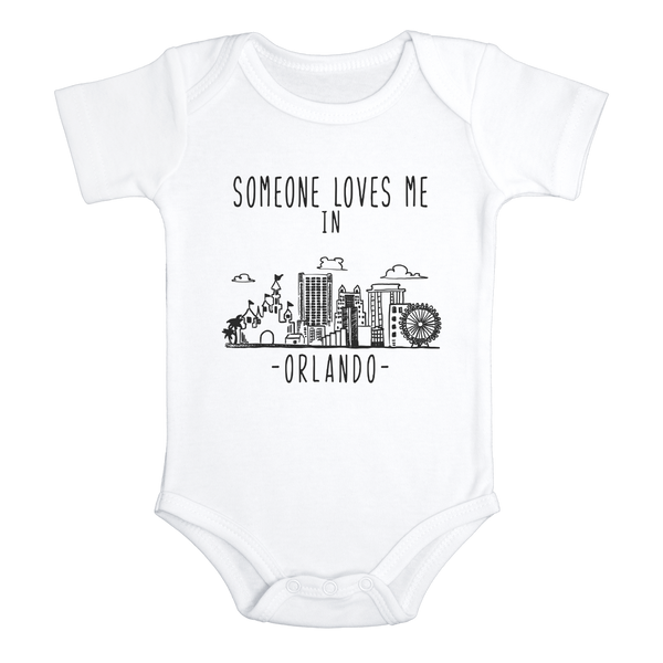 SOMEONE LOVES ME IN ORLANDO Cute Florida baby onesies bodysuit (white: short or long sleeve)