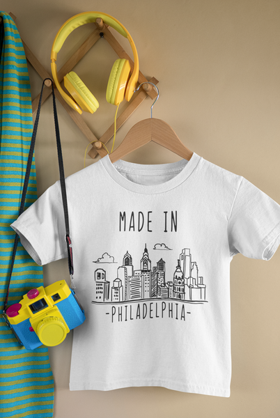 MADE IN PHILADELPHIA Funny baby PHILLY onesies bodysuit (white: short or long sleeve)