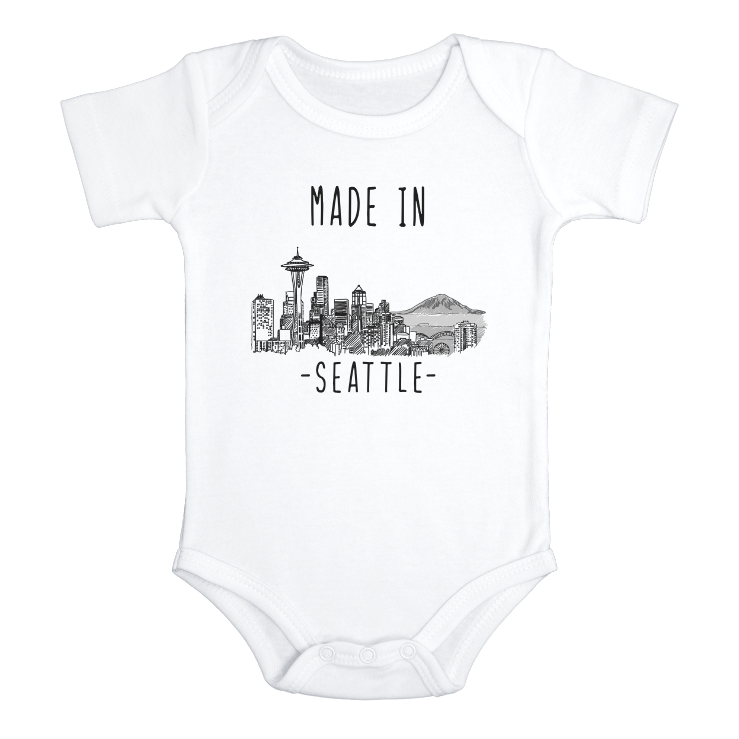 MADE IN SEATTLE City Funny baby Washington onesies bodysuit (white: short or long sleeve)