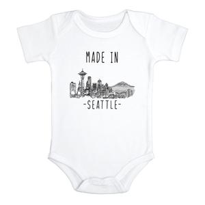 MADE IN SEATTLE City Funny baby Washington onesies bodysuit (white: short or long sleeve)