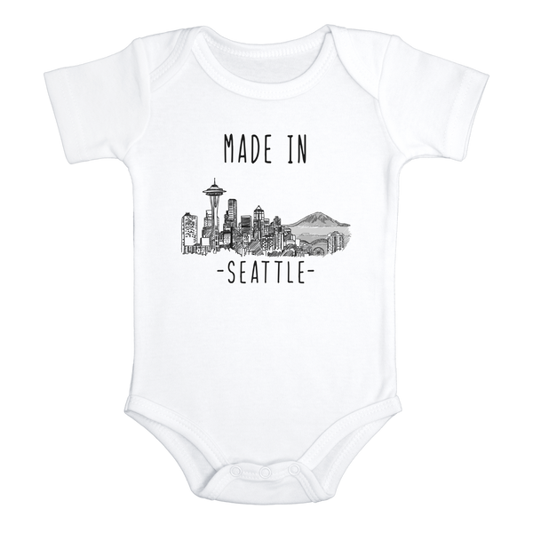 MADE IN SEATTLE City Funny baby Washington onesies bodysuit (white: short or long sleeve)