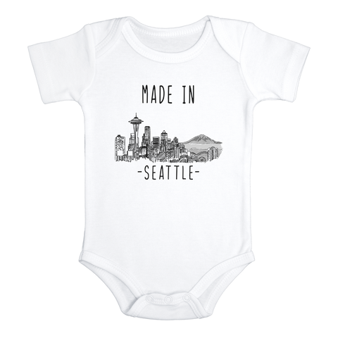 MADE IN SEATTLE City Funny baby Washington onesies bodysuit (white: short or long sleeve)