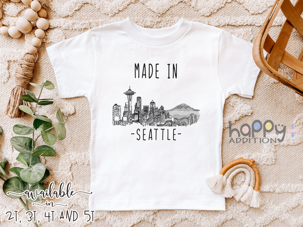 MADE IN SEATTLE City Funny baby Washington onesies bodysuit (white: short or long sleeve)