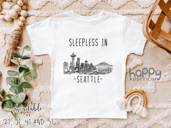 SLEEPLESS IN SEATTLE Cute Washington baby onesies bodysuit (white: short or long sleeve)