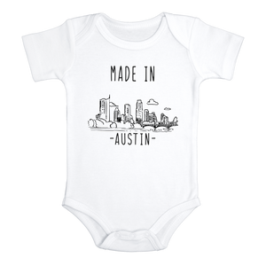 MADE IN AUSTIN Texas Cute baby onesies bodysuit (white: short or long sleeve)