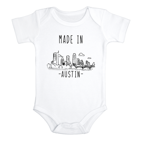 MADE IN AUSTIN Texas Cute baby onesies bodysuit (white: short or long sleeve)