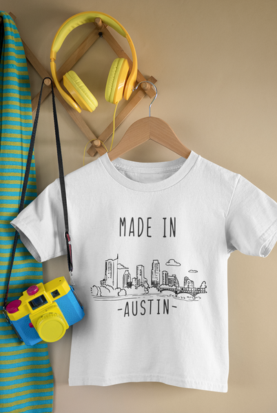 MADE IN AUSTIN Texas Cute baby onesies bodysuit (white: short or long sleeve)