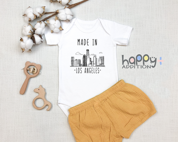 MADE IN LOS ANGELES Funny baby California onesies bodysuit (white: short or long sleeve)