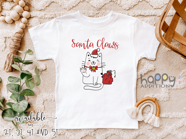 SANTA CLAWS Funny baby Cat onesies Christmas bodysuit (white: short or long sleeve)