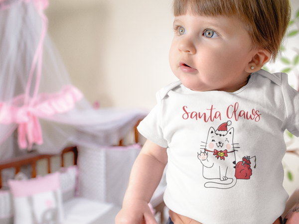 SANTA CLAWS Funny baby Cat onesies Christmas bodysuit (white: short or long sleeve)