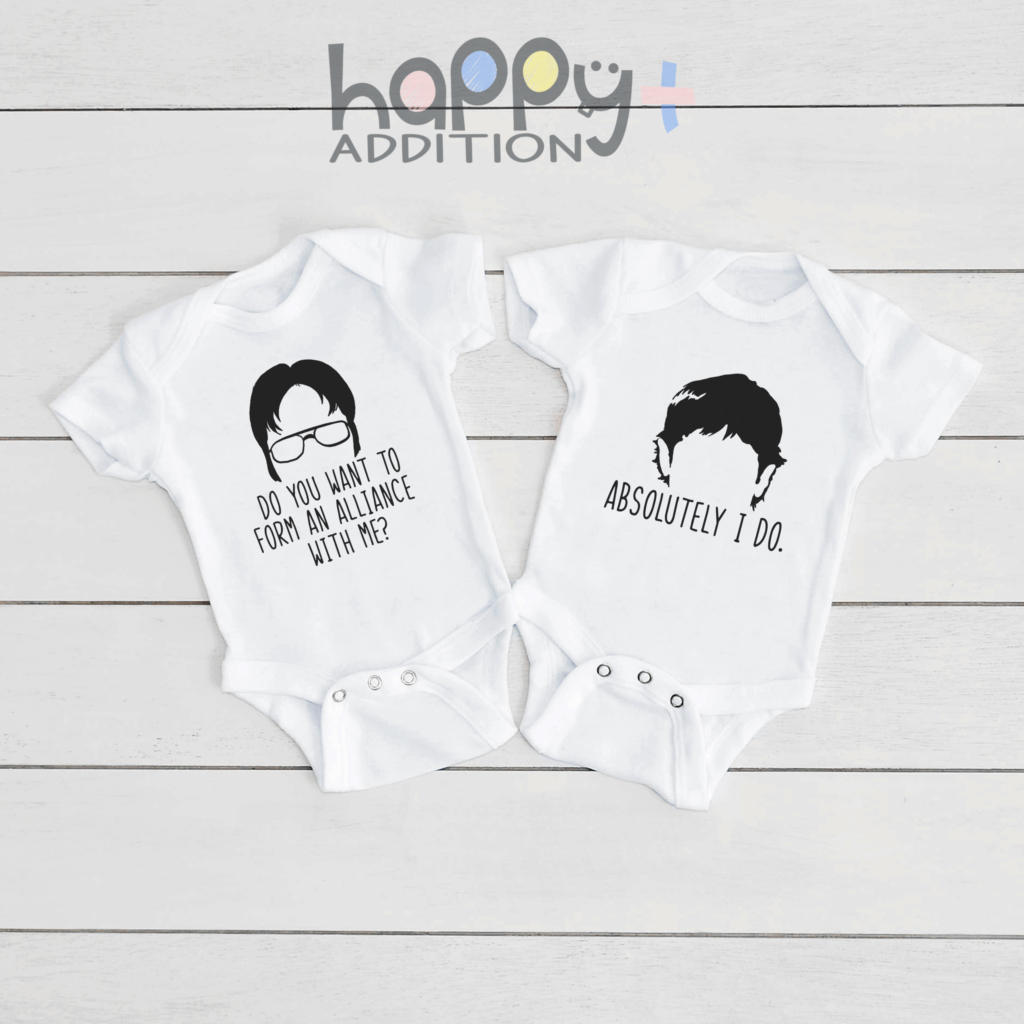 DWIGHT AND JIM ALLIANCE Funny Twin Babies Onesie Baby Body Suit  (white: short or long sleeve) toddler 2t 3t 4t 5t Available