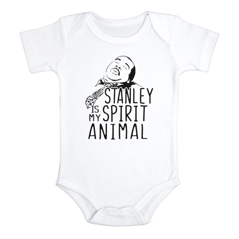 STANLEY IS MY SPIRIT ANIMAL Funny the office baby onesies bodysuit (white: short or long sleeve)