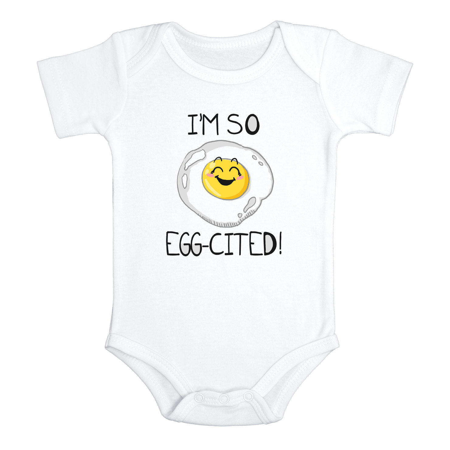 I'M SO EGG-CITED! Funny baby onesies bodysuit (white: short or long sleeve)