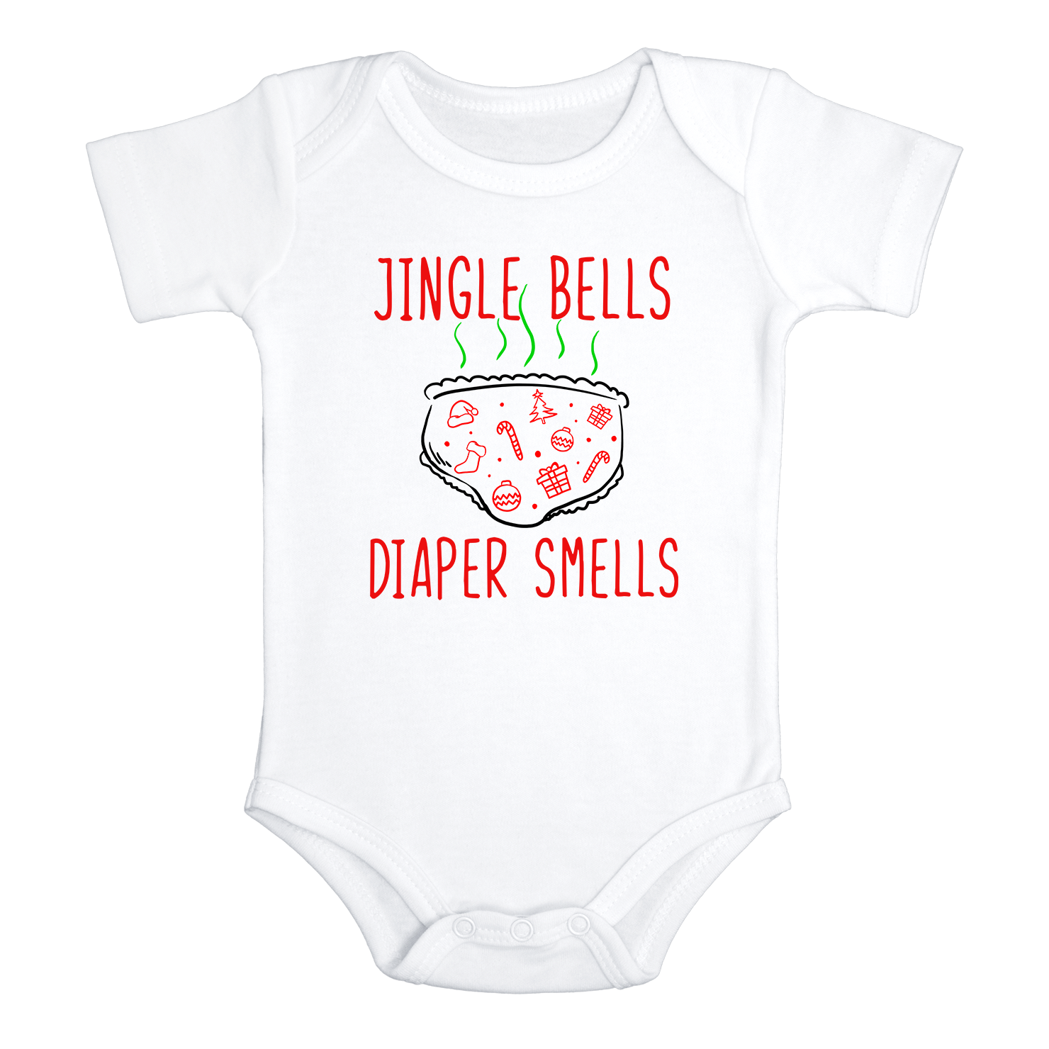 JINGLE BELLS DIAPER SMELLS Funny baby onesies Christmas bodysuit (white: short or long sleeve)