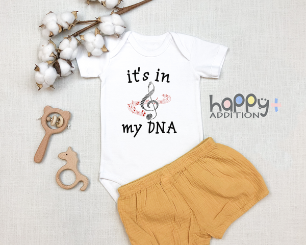 IT'S IN MY DNA MUSIC Funny baby Musician onesies math bodysuit (white: short or long sleeve)