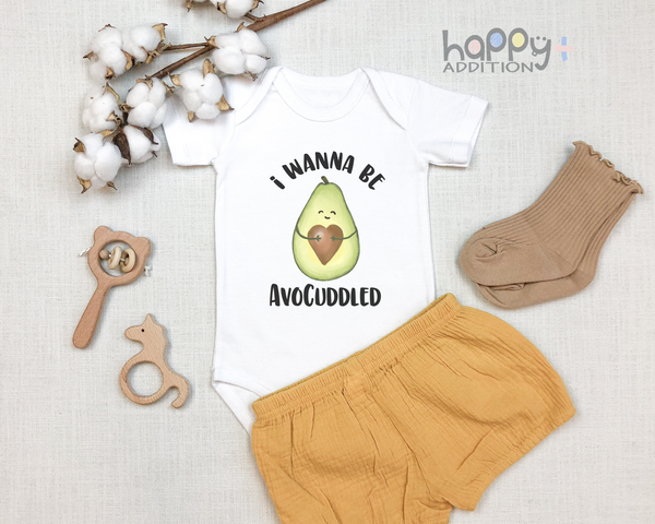 I WANNA BE AVOCUDDLED Cute Baby Bodysuit/Avocado Onesie White - HappyAddition