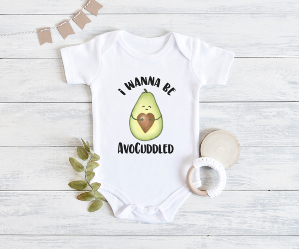 I WANNA BE AVOCUDDLED Cute Baby Bodysuit/Avocado Onesie White - HappyAddition