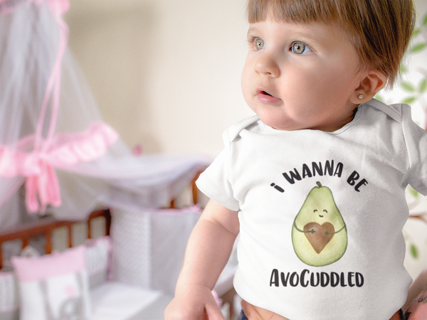 I WANNA BE AVOCUDDLED Cute Baby Bodysuit/Avocado Onesie White - HappyAddition