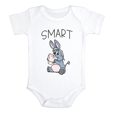 SMART A$$ Funny Baby Bodysuit Cute Donkey Onesie White - HappyAddition