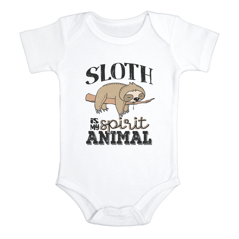 SLOTH IS MY SPIRIT ANIMAL Funny Baby Bodysuit Cute Sloth Onesie White - HappyAddition