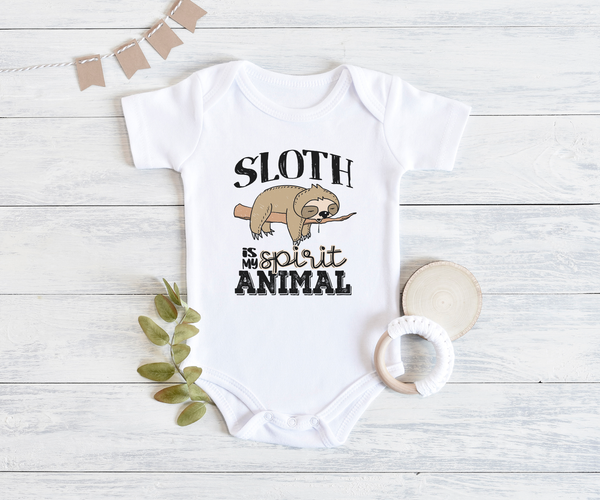 SLOTH IS MY SPIRIT ANIMAL Funny Baby Bodysuit Cute Sloth Onesie White - HappyAddition