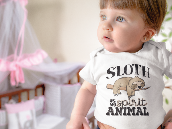 SLOTH IS MY SPIRIT ANIMAL Funny Baby Bodysuit Cute Sloth Onesie White - HappyAddition