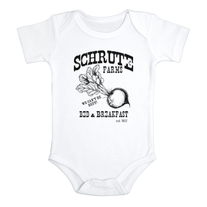 SCHRUTE FARMS BED AND BREAKFAST Funny the office baby onesies bodysuit (white: short or long sleeve)