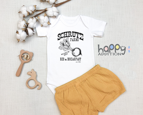 SCHRUTE FARMS BED AND BREAKFAST Funny the office baby onesies bodysuit (white: short or long sleeve)